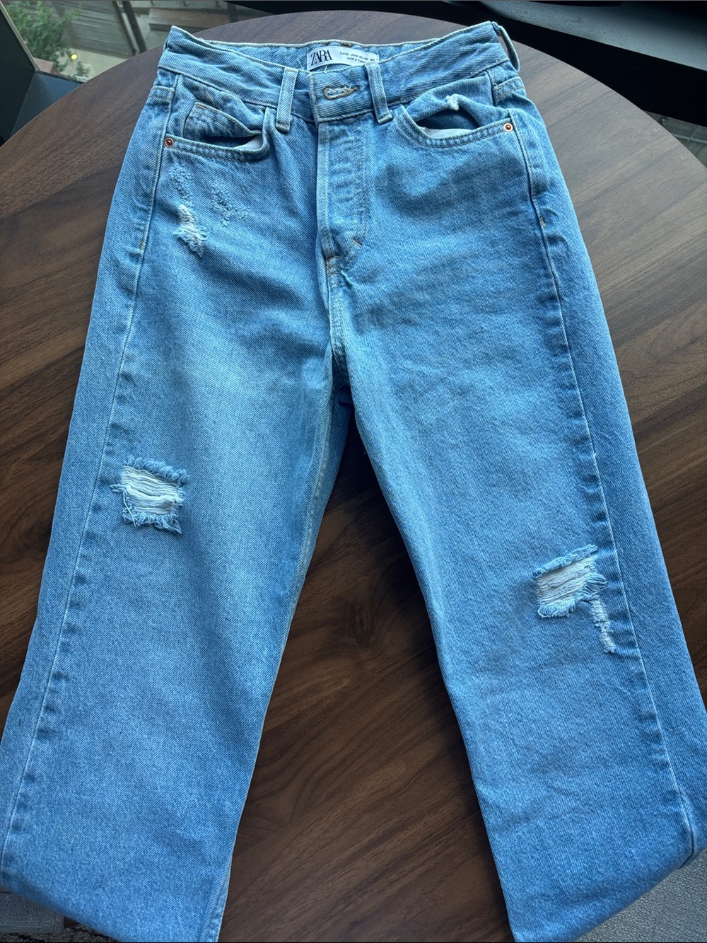 Zara Light Blue Distressed Straight Jeans